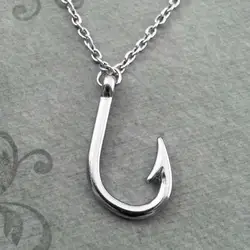 Antique Fishing Hook Fishhook Pendant Chain Necklace Fisherman Jewelry Gift Necklace Fishhook Pendant Gift For Fish Lover Jewelr