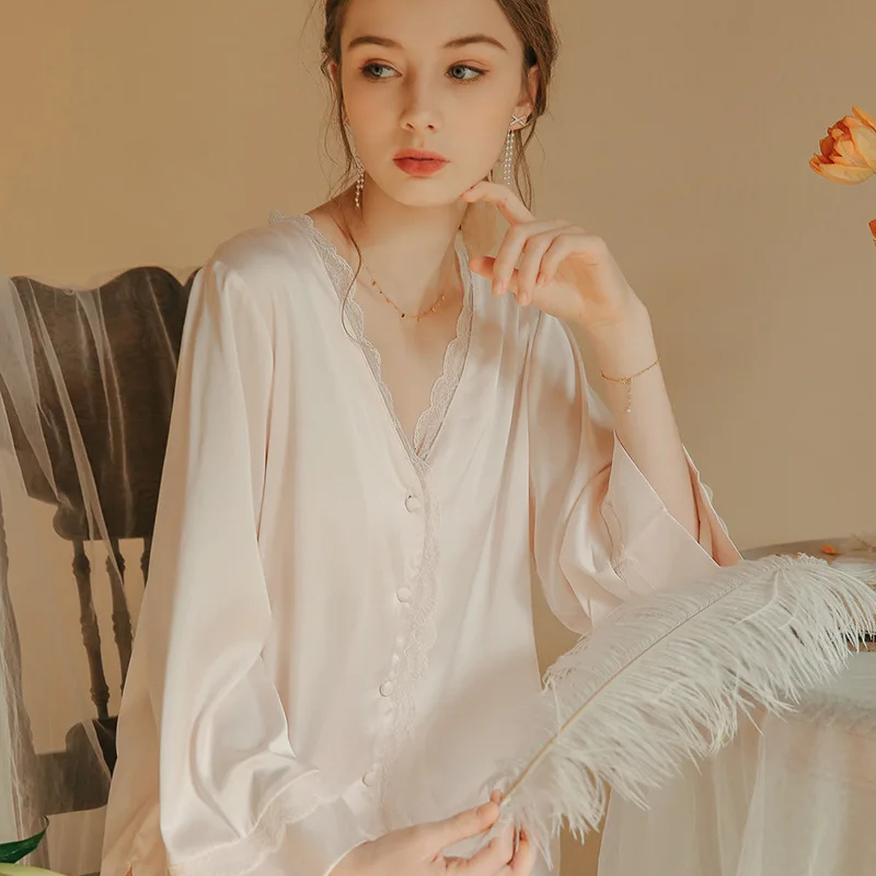 

2020 Sexy Lace Pajamas Sets Women Home wear Casual Long Sleeve 2 Pieces Sleepwear Suit Sexy Spring Nightwear Lounge pants