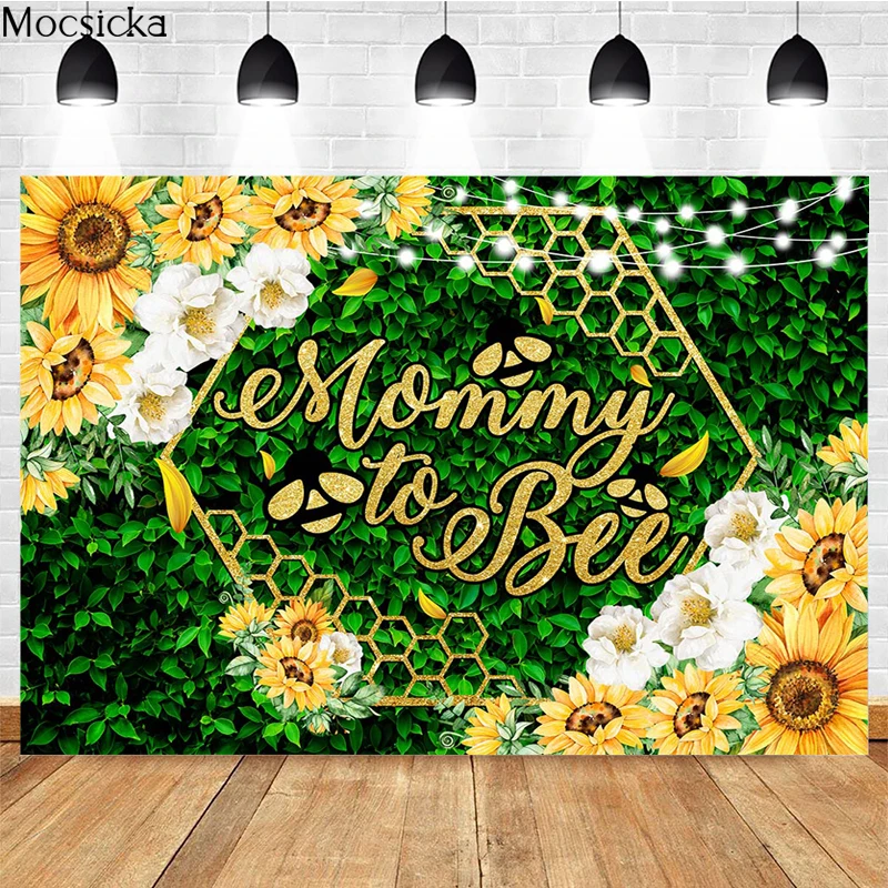 Mocsicka Little Bee Photography Background Sunflower Lamp String Decoration Studio Props Baby Shower Photo Backdrop Banner