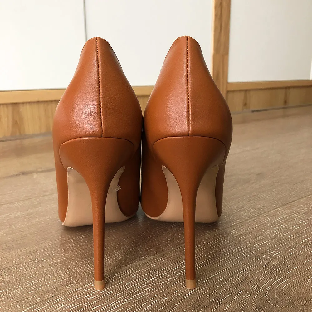 Veowalk Light Brown Women Classic Pointed Toe High Heels Elegant Ladies Slip on Stilettos Pumps Italian Style OL Dress Shoes