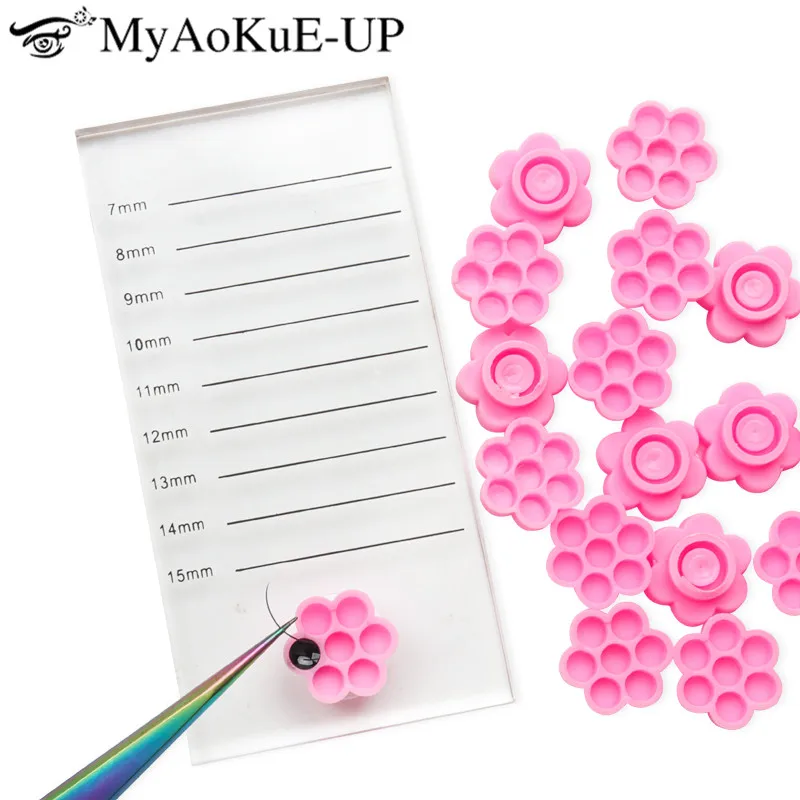 100pcs Disposable Eyelashes Blossom Cup Eyelashes Glue Holder Plastic Stand Quick Flowering For Eyelashes Extension Makeup Tools