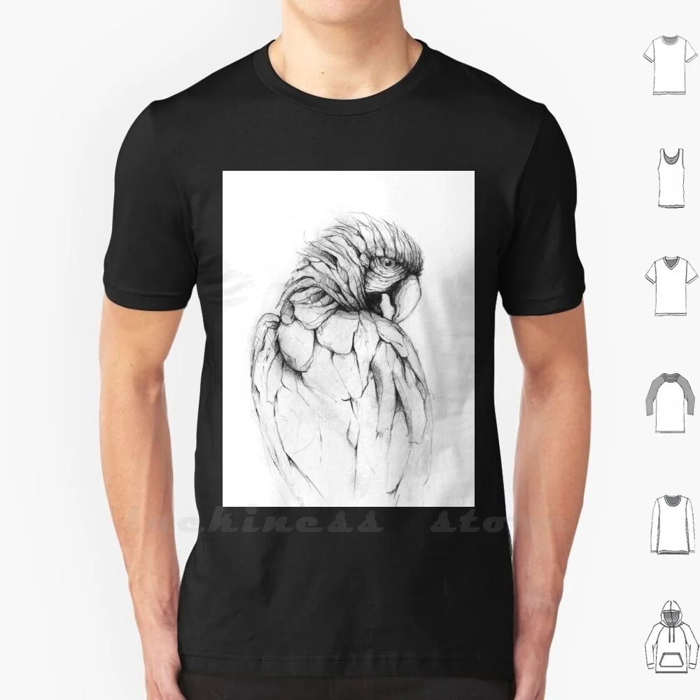 Parrot T Shirt 6Xl Cotton Big Size Parrot Animal Birds Bird Parrots Pencil Hand Drawing Pencil Drawing Vintage Abstract