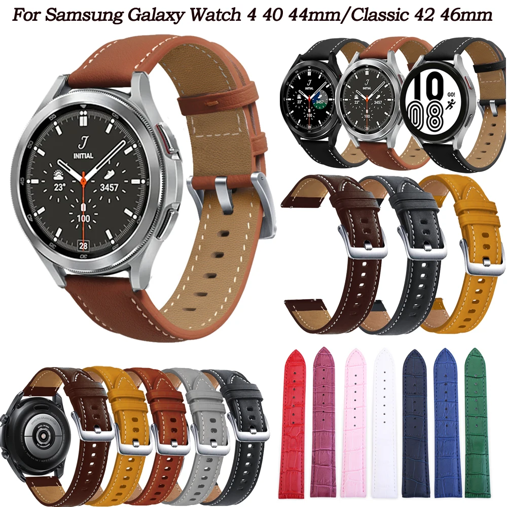 Ремешок кожаный для смарт-часов Galaxy Watch 4 Classic 46 42 мм, сменный Браслет для Samsung Galaxy Watch 4 44 40 мм