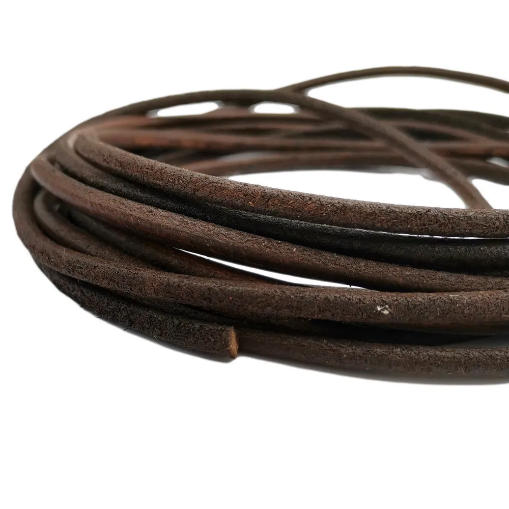 3 Yards 4.0mm Round Real Leather Strap Antique Brown Cow Hide Real Leather Cords for Jewelry Making