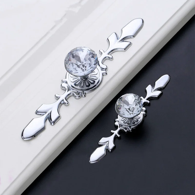 furniture handles Hot Luxury Diamond Drawer Shoebox Kitchen With Screws Hardware Cupboard Door Knobs Pull Glass Cabinet Handles