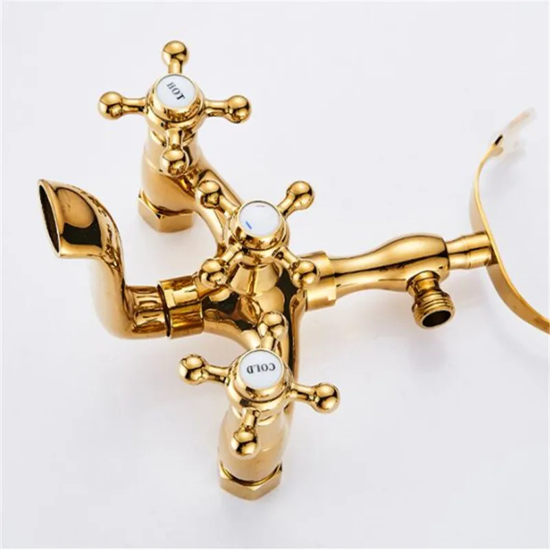 Imagem -04 - Torneiras de Chuveiro do Banheiro Conjunto Quente & Frio Latão Banheira Torneiras Misturadoras com Handheld Fixado na Parede Telefone Forma Ouro Antigo Cromo Preto