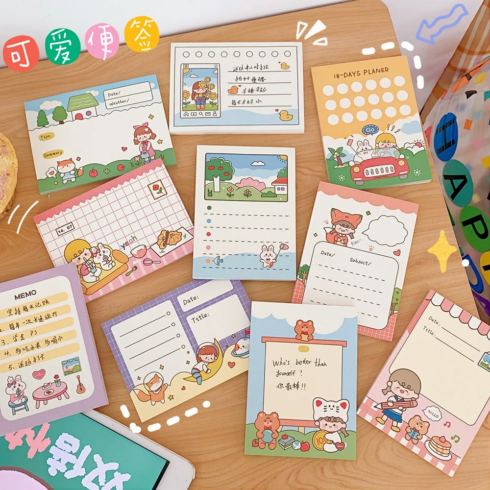 50sheets Korea Cartoon Creative Cute Girl Heart Memo Pad Student Memo Sign This Student Convenience Sticker Ins Tag