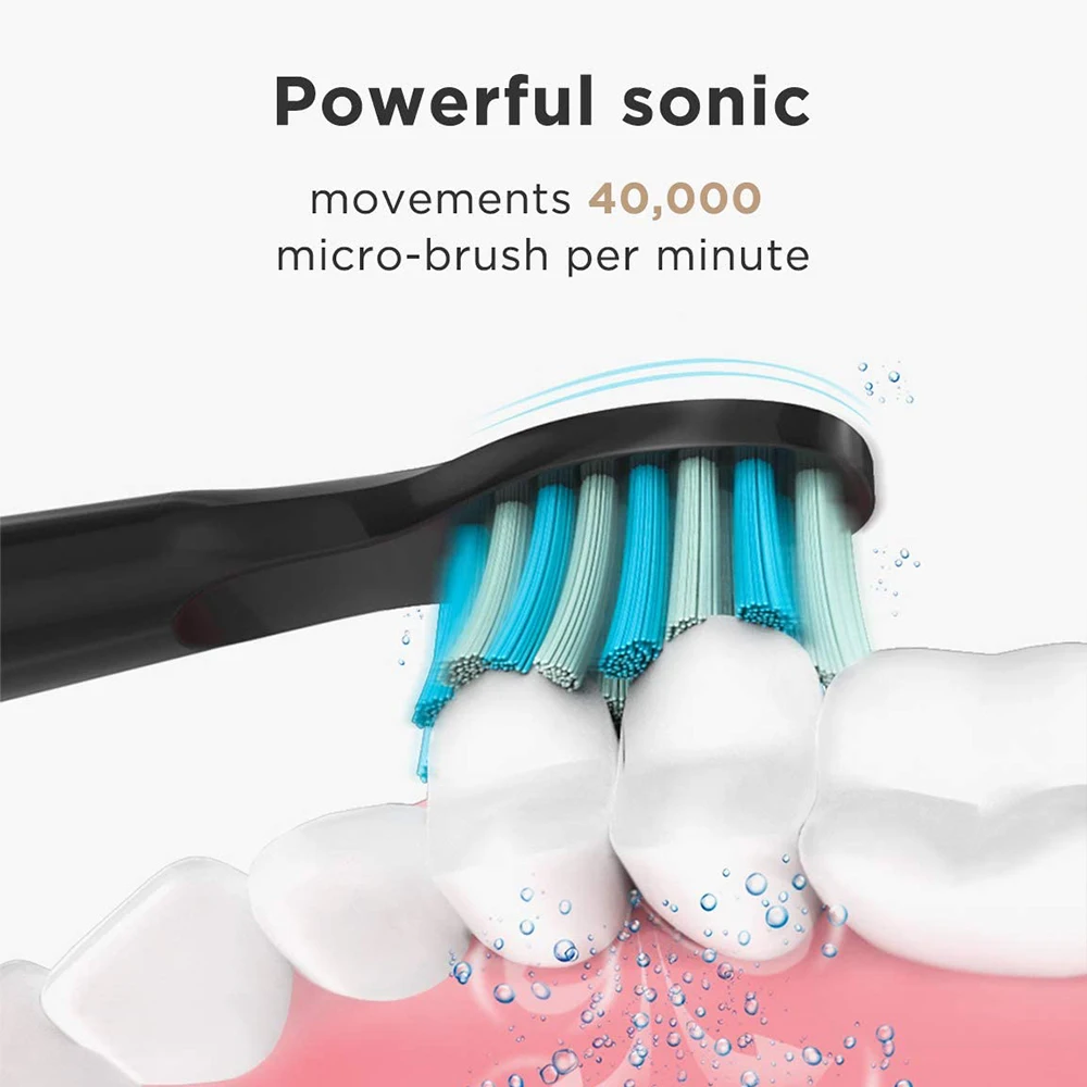 Fairywill Sonic Electric Toothbrush Rechargeable Smart Timer 5 Modes USB Charger Powerful Cleaning Brush Replacement Brush Heads