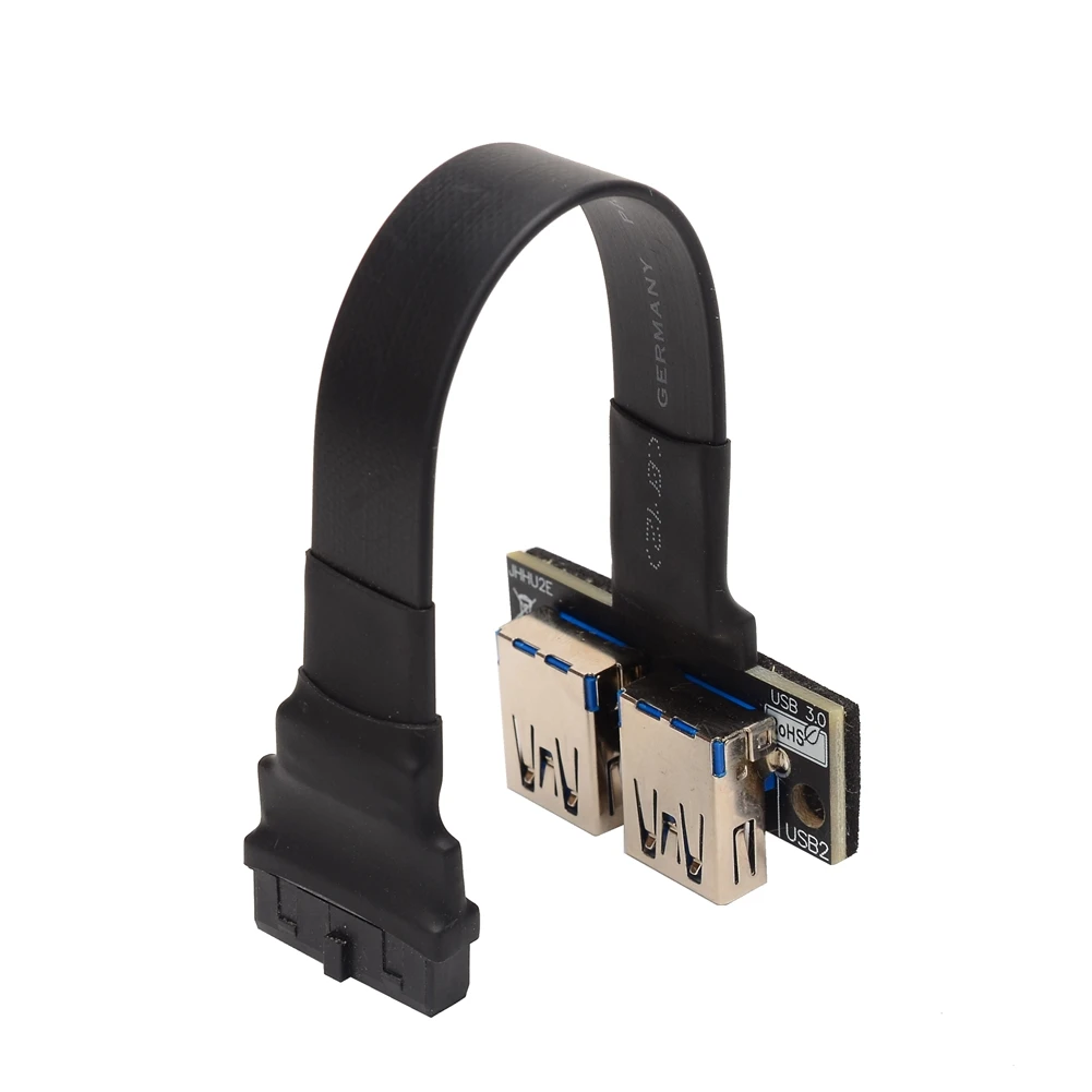 High Speed Front Panel Cable Adapter 20Pin to 2 Port USB 3.0 with Fixed Foot for PC Desktop 30cm/60cm/80cm Chassis Computer Case