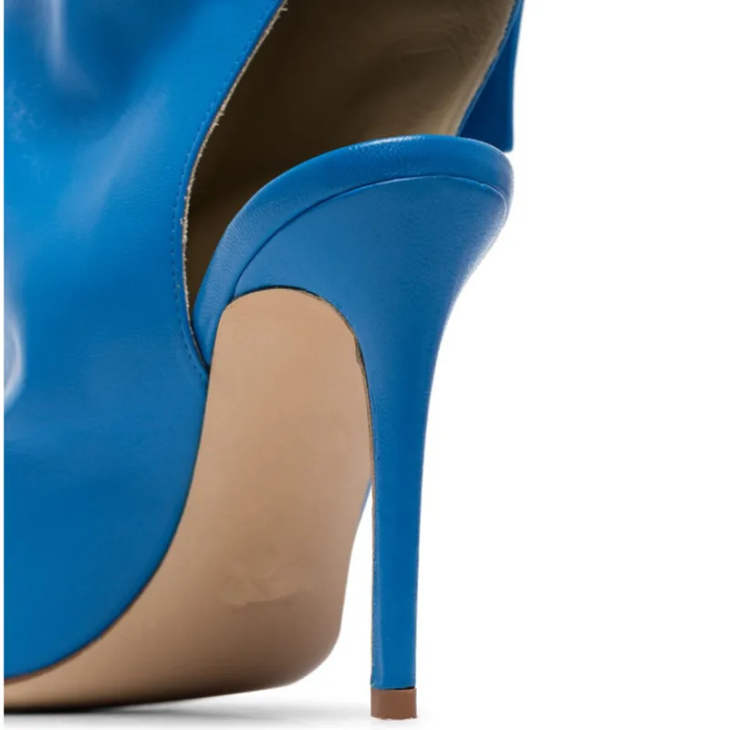 Dark Blue Leather Packet Designer Women Over Knee Boots New Pointed Toe Slingback Shoes Fashion Stiletto High Heels Knight Boots