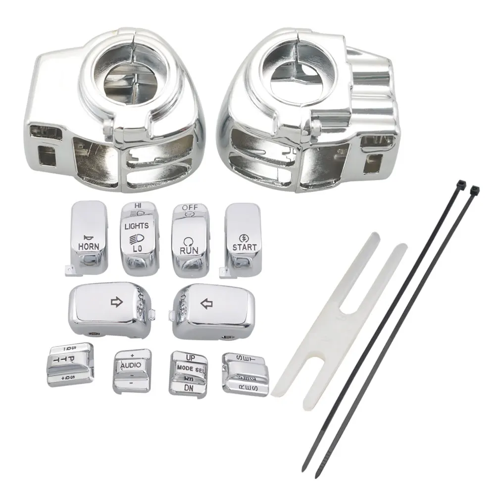 Motorcycle Chrome Switch Housings Switch Caps For Harley Glides FLHTCU FLHTK FLTR FLTRU FLHRC FLHTCUTG FLHR Handlebar Controls