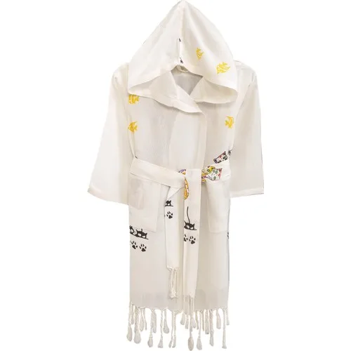 Soft Colours Bamboo Naturel Peshtemal Child Baby Beach Robe Cat