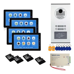 9 polegada multi famílias apartamentos vídeo campainha da porta intercom sistema registro rfid keyfobs função com 4 monitor para apartamentos