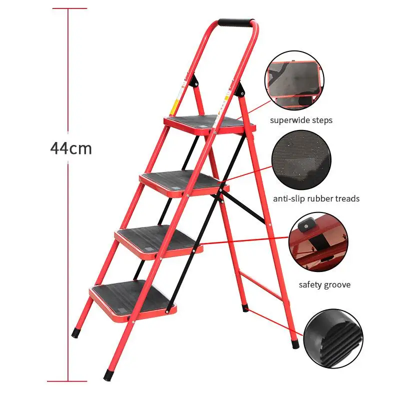 Household Folding Ladder Iron Pipe Ladder Thickened Step Ladder Telescoping Ascent Ladder Three - Four - Step Step Ladder