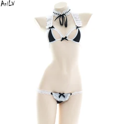 AniLV Anime Loliat Girl Maid Bikini Swimsuit Costume Summer Beach Sexy Coffee Kawaii Maid Swimwear Pool Party Cosplay