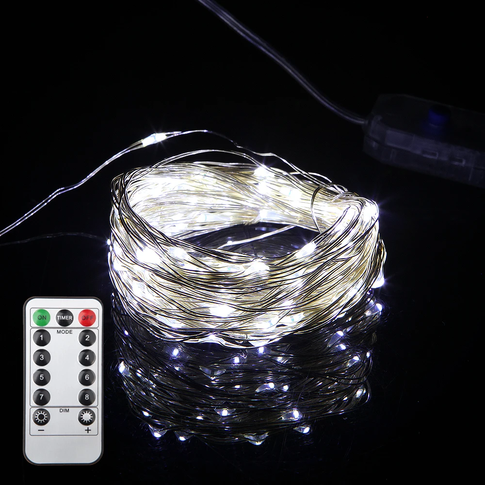5M 10M 100LED USB LED Holiday Fairy Lights Waterproof LED Silver Wire String with Remote for Christmas Party Wedding Decoration