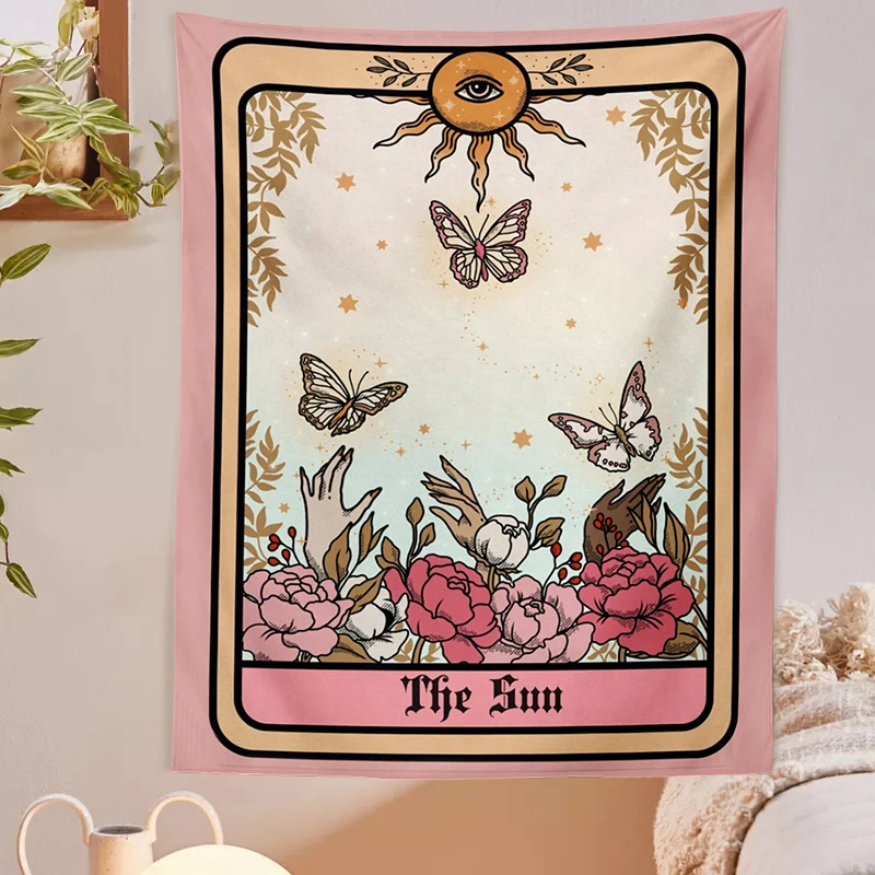 Pink The Sun tarot Tapestry Wall Hanging Bohemian Witchcraft Decoration Home Decoration Hippie Mattress Girls Dorm Room Decor