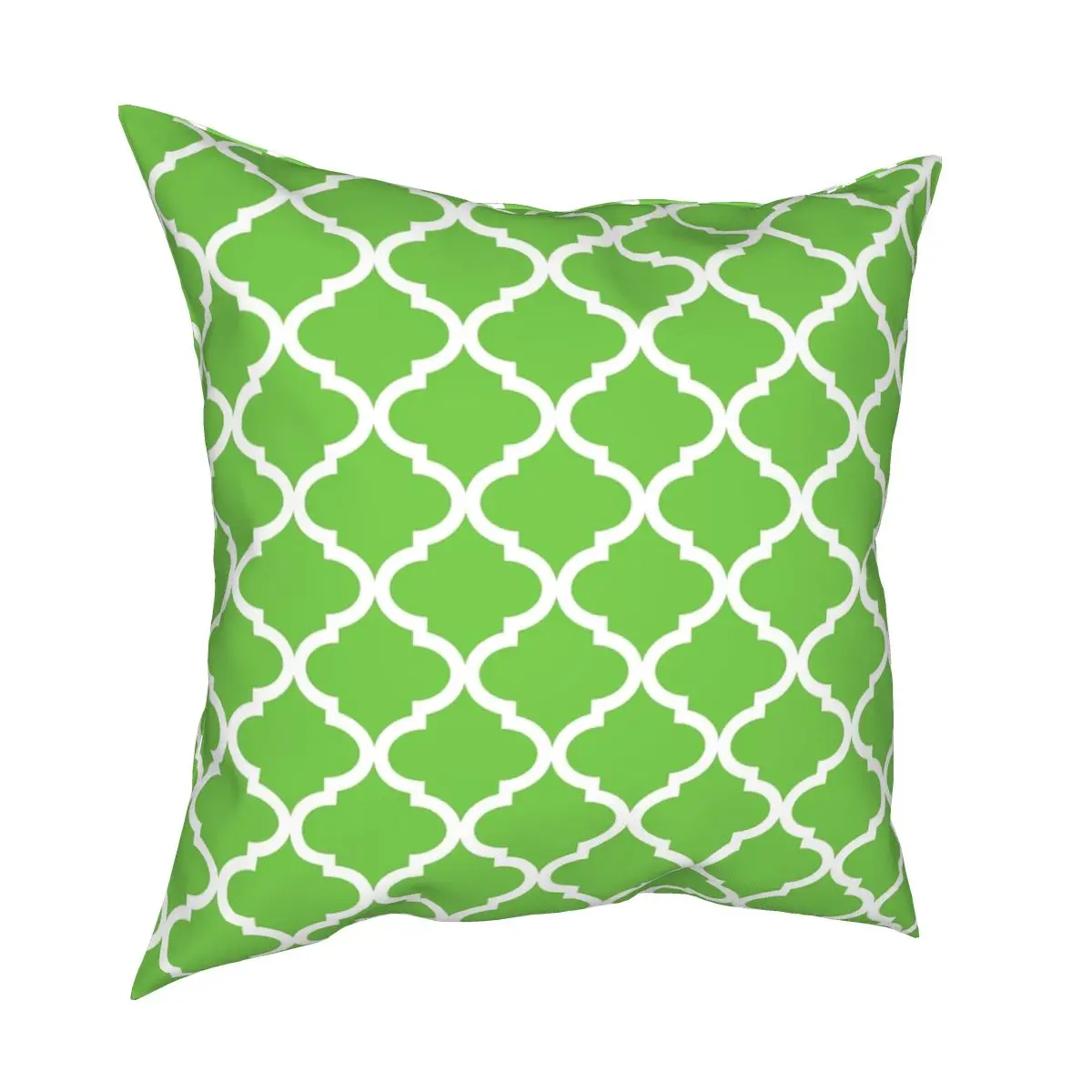 Bold Lime Green White Quatrefoil Pattern Square Pillowcase Polyester Pattern Zipper Decor for Sofa Cushion Cover