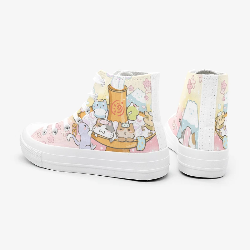 Amy and Michael Spring New Cute Girls Students Anmie Sneakers Kawaii Cat Hand Painted Canvas Shoes Casual Woman Vulcanize Shoes