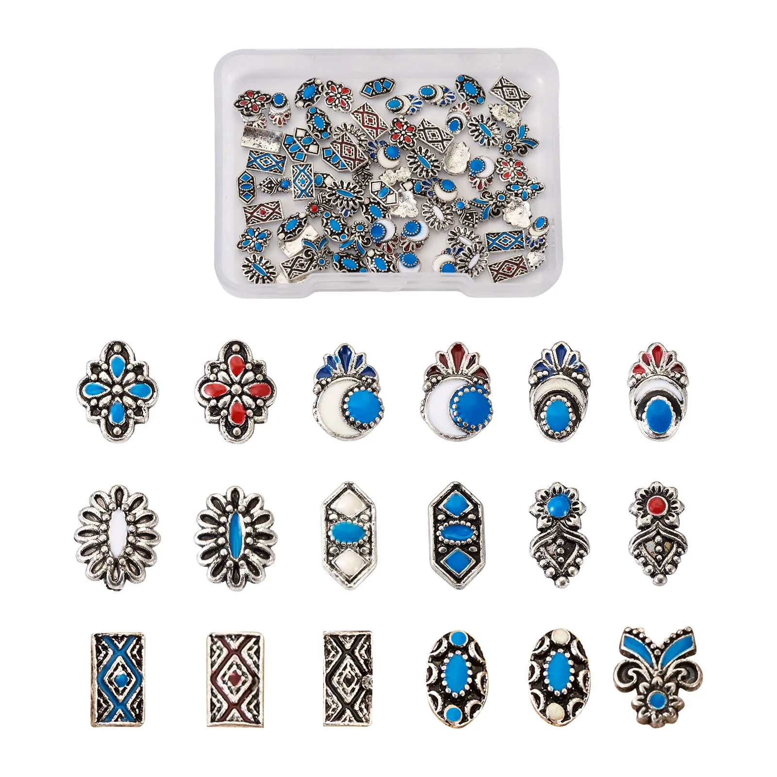 

90Pcs Multicolor Alloy Enamel Cabochons Mixed Shape Nail Art Decoration Accessories for DIY Crystal Epoxy Resin Material Filling