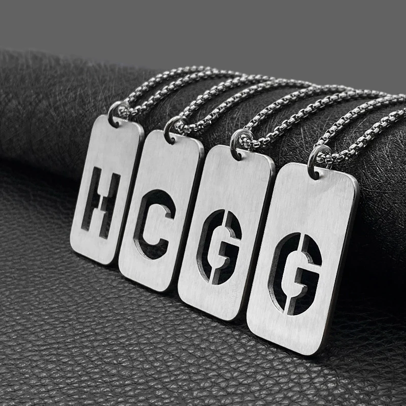 Hip Hop Stainless Steel Mens 26 Initial Letter Alphabet Necklace Military Army Dog Tag Pendant Necklaces for Women Jewelry