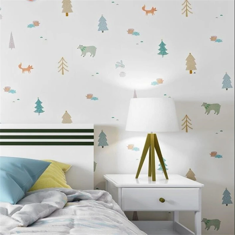 

wellyu Children's wallpaper bedroom girl boy room Nordic style doodle cute animal Korean Korean cartoon wallpaper