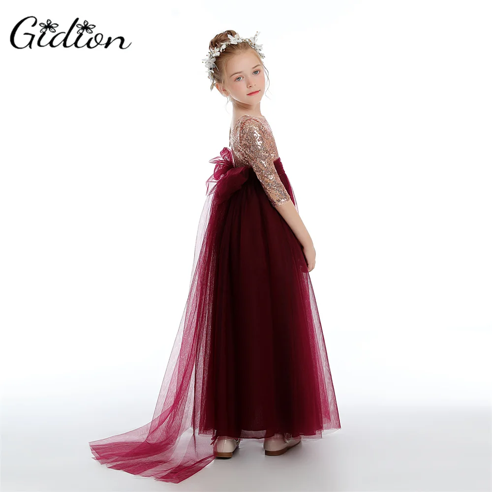 Tüll/Pailletten Prinzessin Blumen mädchen Kleid für Kinder Hochzeit Ball Abendkleid Junior Brautjungfer Kleid Party Abschluss ball Festzug