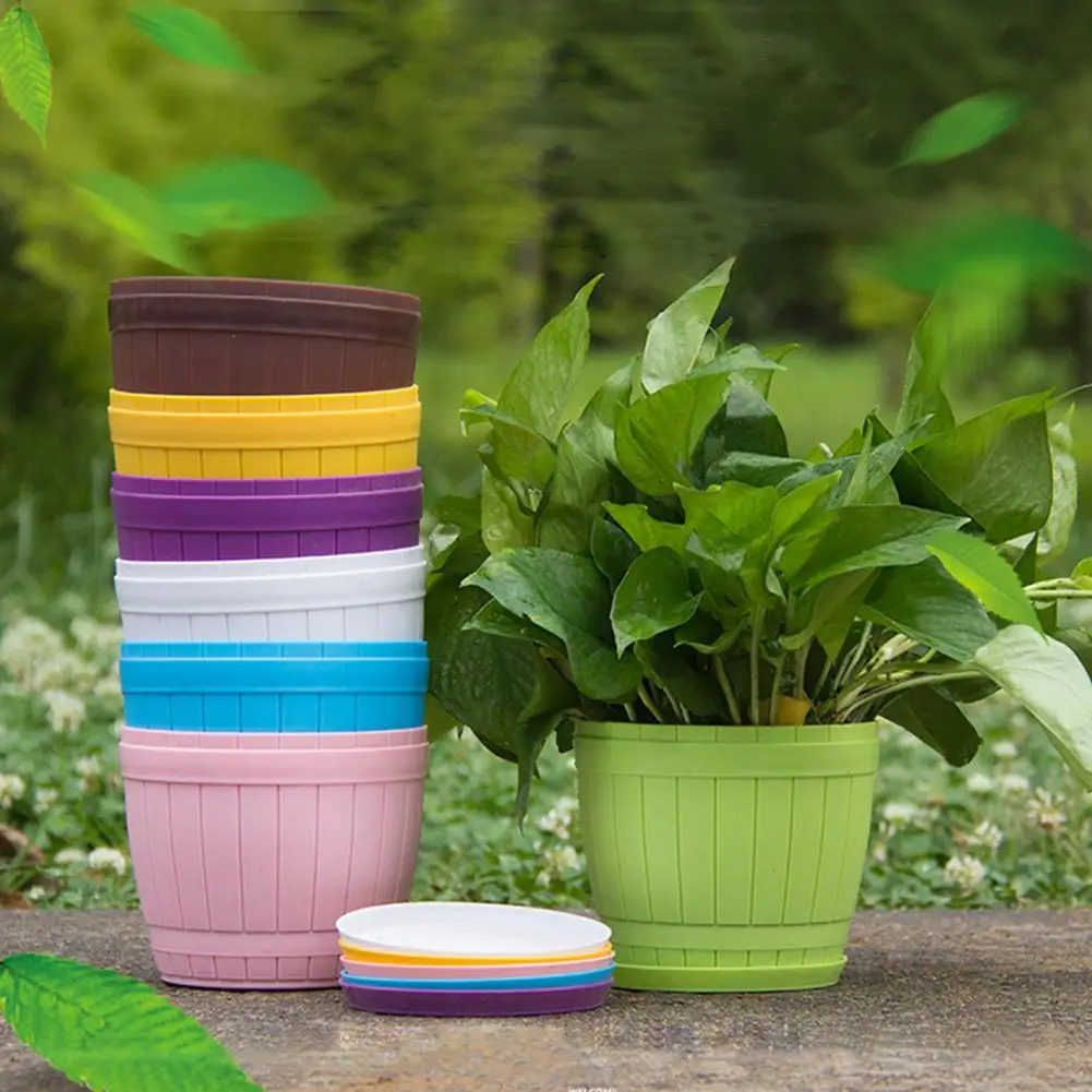 Plastic Planter Colorful Flower Pot Plates Set Plant Pots Gardening Containers With Drain Holes Keep Soil Drained And Ventilated