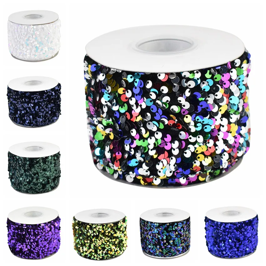 HSDRibbon 3 inch 75mm HSD-Genuine Series New colorful Sequin Velvet Sequin Ribbon 25Yards/Roll