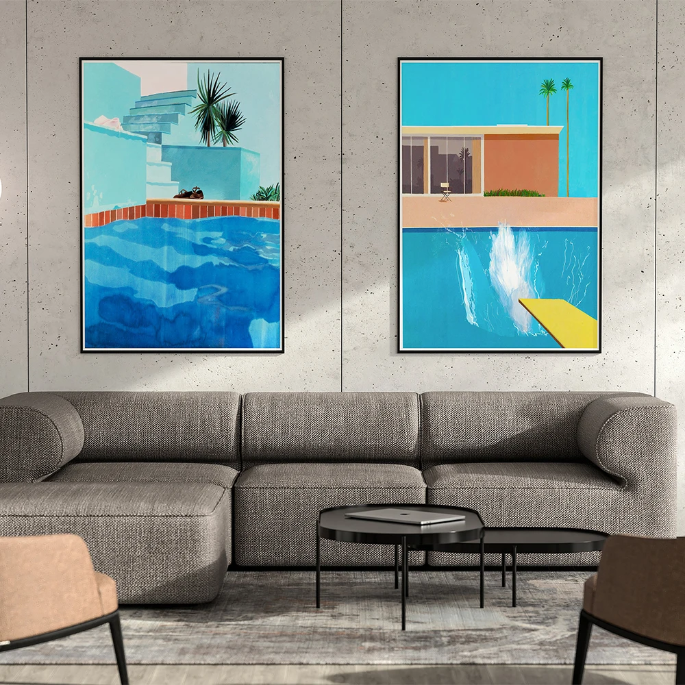 

David Hockney Art Swimming Pool Poster Wall Canvas Living Room Abstract Painting for Bedroom HD Modular Home Decoration Artwork