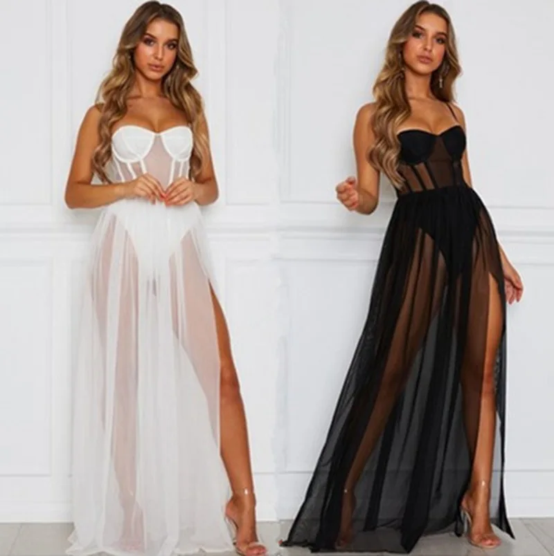 

Women Sexy Erotic lingerie Backless See-Through Beach Maxi Dress Nightclub Bar Clubwear Party Summer Mesh Dresses 2021 Hot