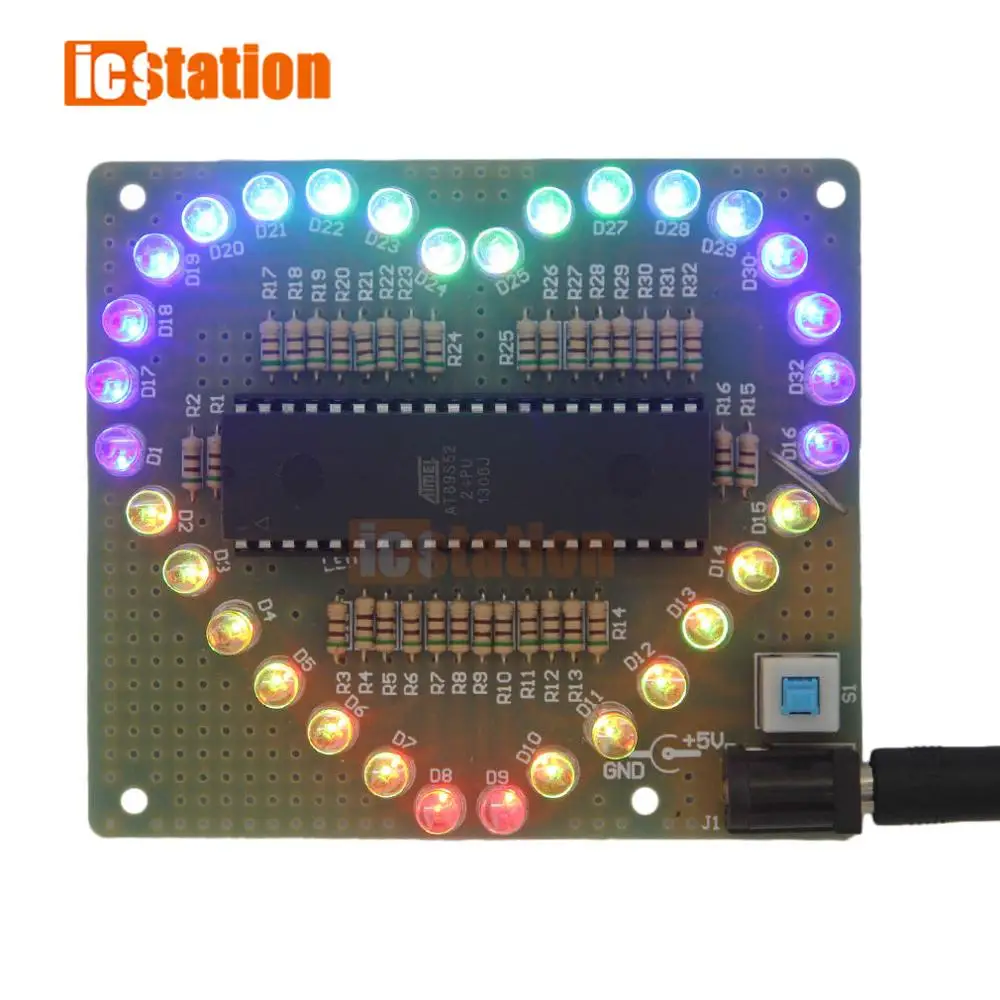 51 Single-chip Heart-shaped Water Light DIY Kit LED RGB Love Light Colorful Glare  Electronic Production DIY Send Program