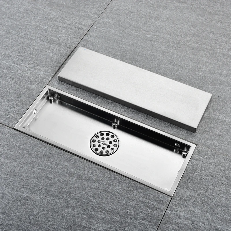 Bathroom Tile Invisible Rectangle Floor Drains Stainless Steel Brushed Linear Drain Anti-Odor Shower Drain Hair Catcher