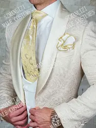 SZMANLIZI Men Wedding Suit 2022 Slim Fit Champagne Jacquard Suits For Men Groom Tuxedo Jacket Pants Set Custom Made Men Blazer