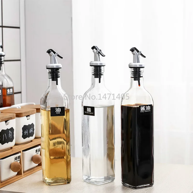 

500ML Oil Can Glass Leak-proof Kitchen Vinegar Pot Oil Tank Sesame Oil Soy Sauce Bottle Wine Vinegar Bottled Set Household