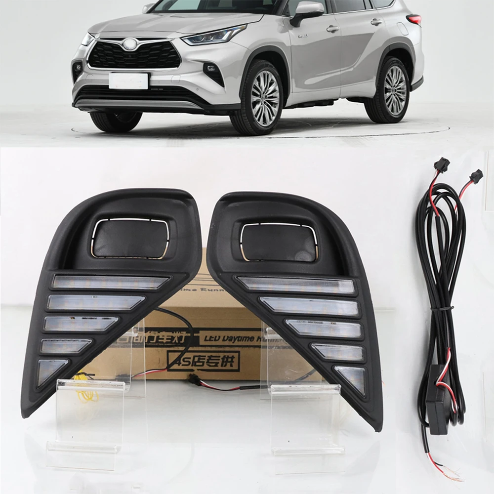 

2 Pieces Car Led DRL Daytime Running Lights Turn Signal Relay12V Daylight Replace Fog Lamp Cover for Toyota Highlander 2020 2021