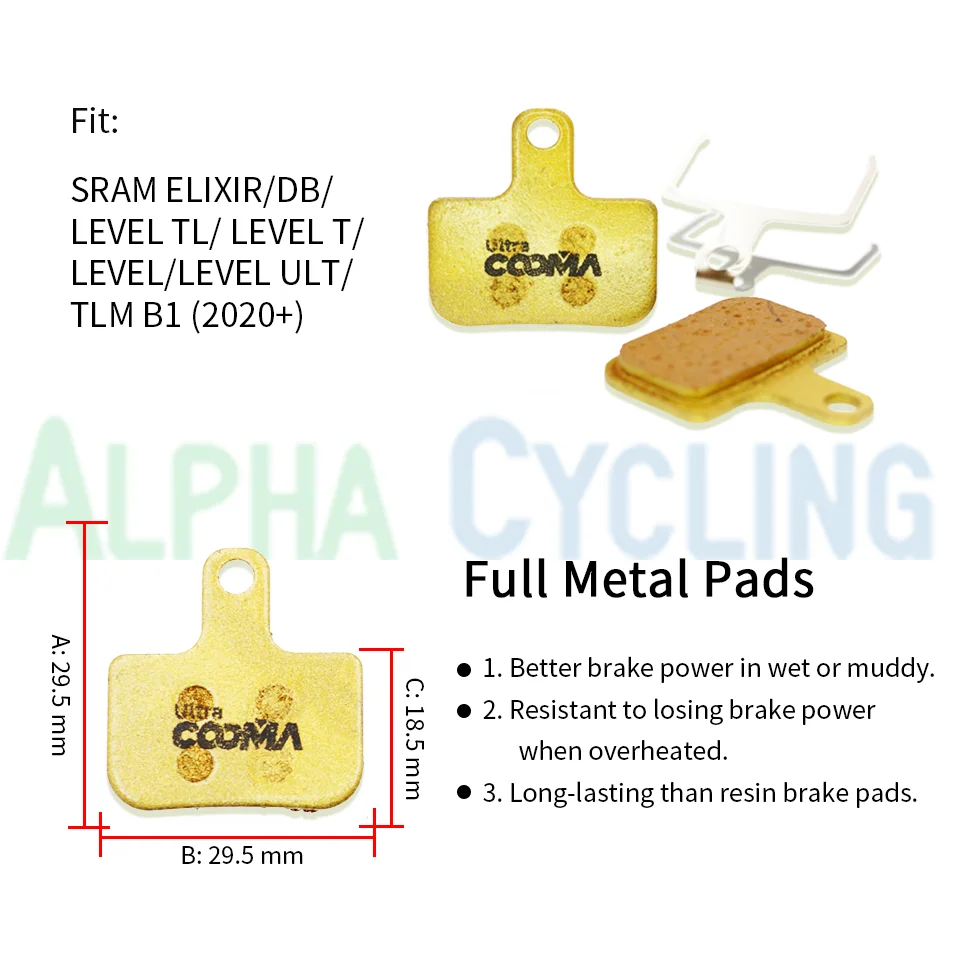 4 paires de plaquettes de frein à disque de vélo entièrement en métal, pour AVID DB 1 3 5 Elixir et SRAM LEVEL TL T UTL TLM B1 Red Force eTap AXS