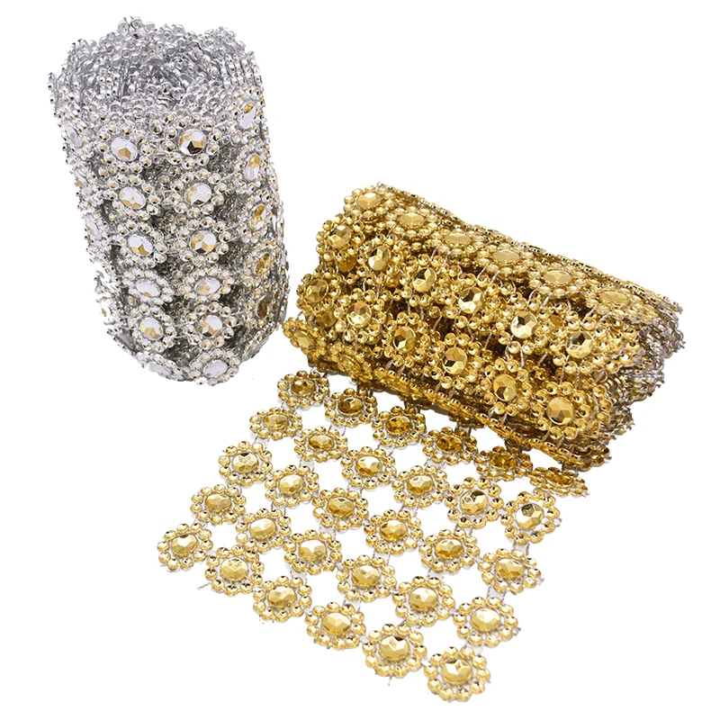 1 Yard cristallo girasole strass Mesh Wrap oro argento nastro acrilico nastro per la decorazione della festa nuziale regalo Cake Box Decor