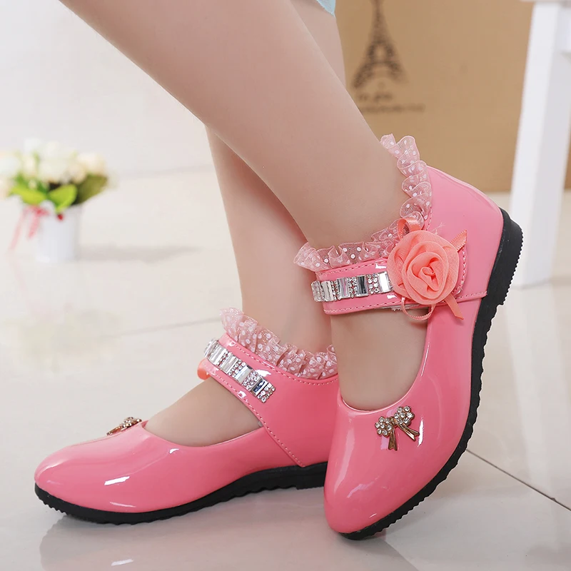 

2024 New Children Elegant Princess PU Leather Sandals Kids Girls Wedding Dress Party Beaded Shoes For Girls