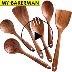 Kitchen Utensils Set,Wooden Cooking Utensil Set Non-stick Pan Kitchen Tool Wooden Cooking Spoons and Spatulas Wooden Spoons