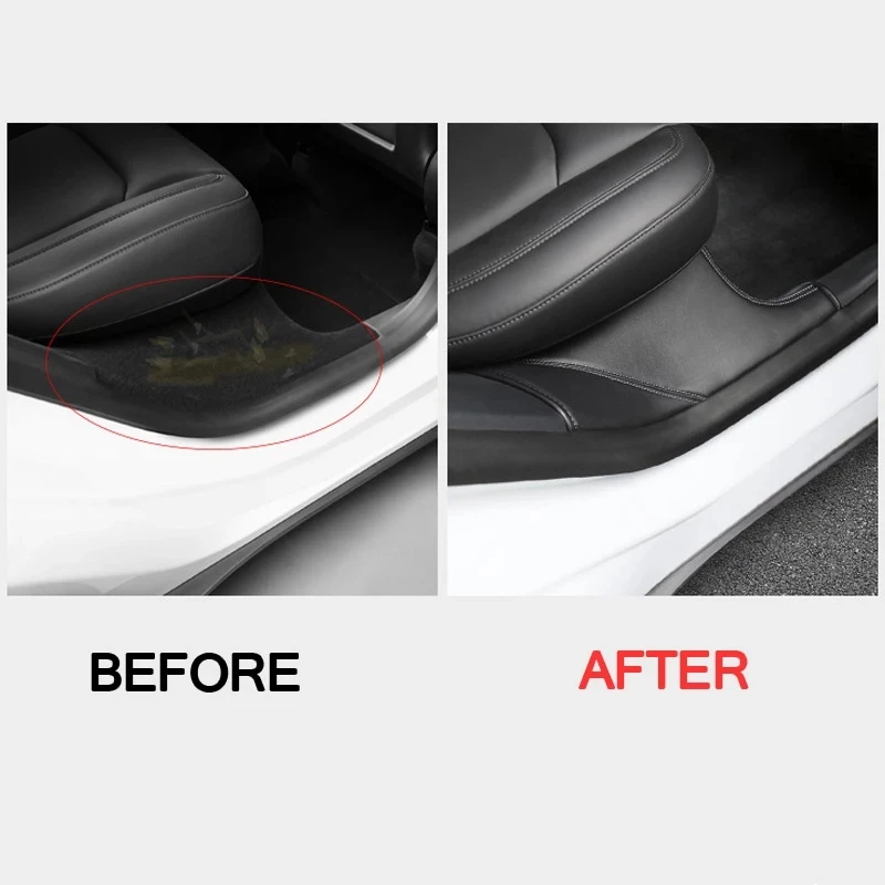 Car Door Sill Protector For Tesla Model Y Leather Bumper Strip Anti Kick Pad For Tesla Model 3 Side Edge Film Stickers