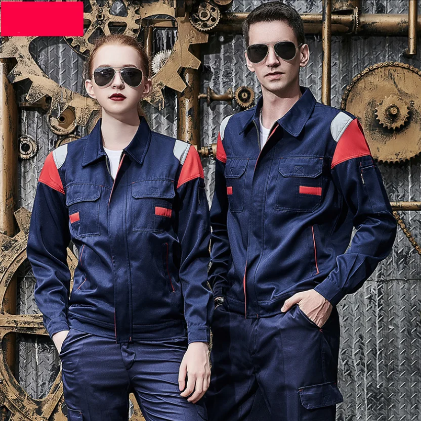 Spring Autumn Work Clothing For Men Women Contrast Color Zipper Jacket Tops Fashion Workwear Blouse Wear Resistant Auto Repair