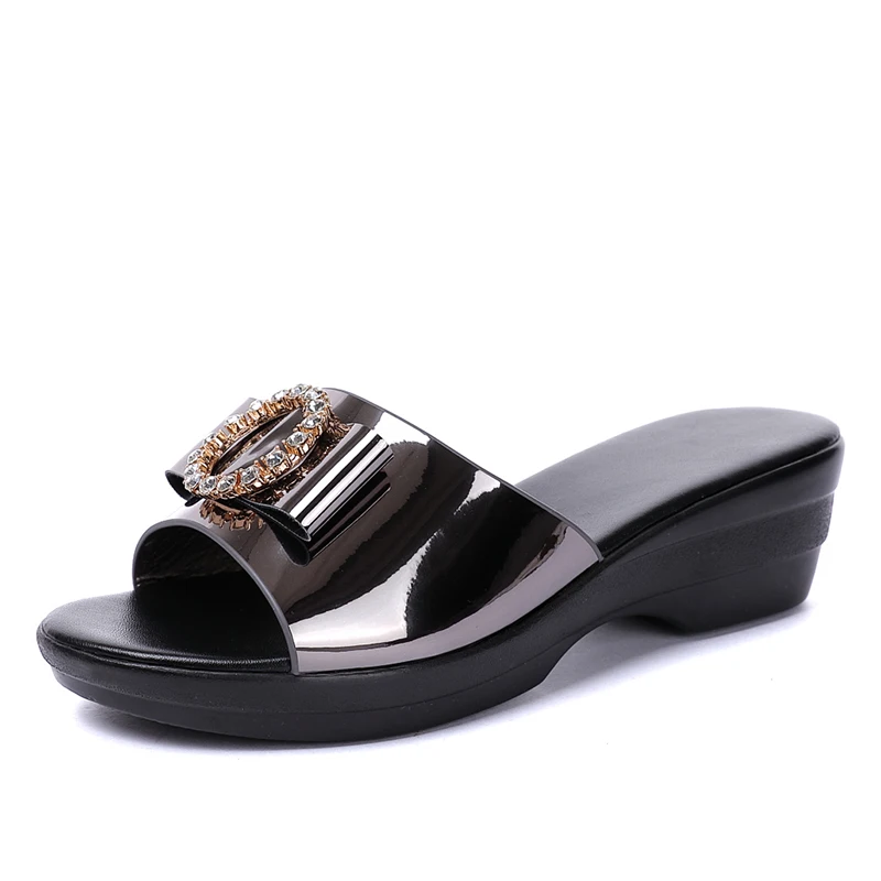 Plus the Size 41 42 Wedges Slippers Dimaond Female Sandals Fashion Summer Shoes Outside Sandals Women