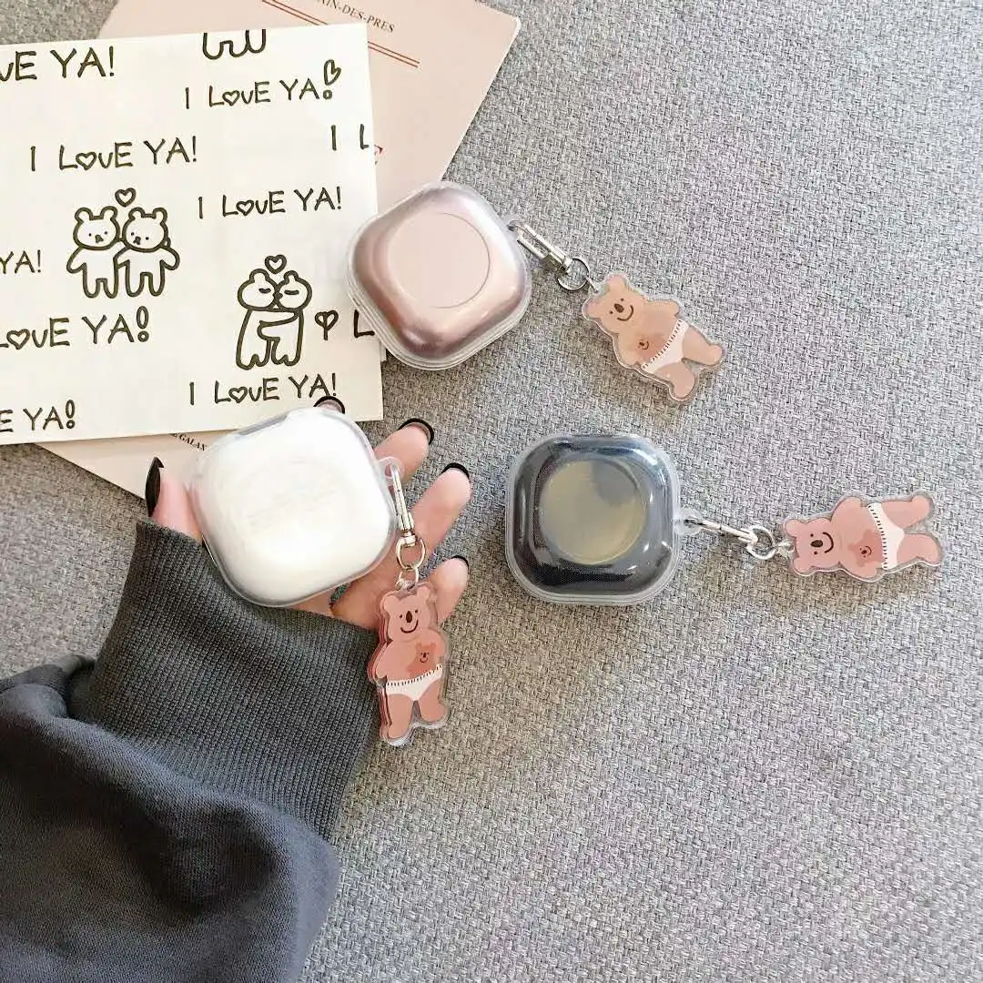 Korea cartoon bear keychain transparent Earphone soft Case For Samsung Galaxy Buds Live Wireless Bluetooth soft Cover Headset