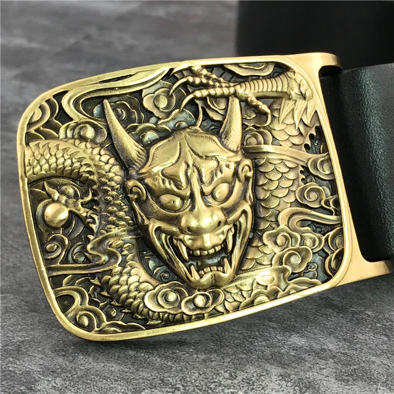 Skull Brass Belt Buckle Genuine Leather Belt Man Ceinture Cowboy Jeans Leather Belt Men Riem Belt Male Cinturon Strap MBT0071