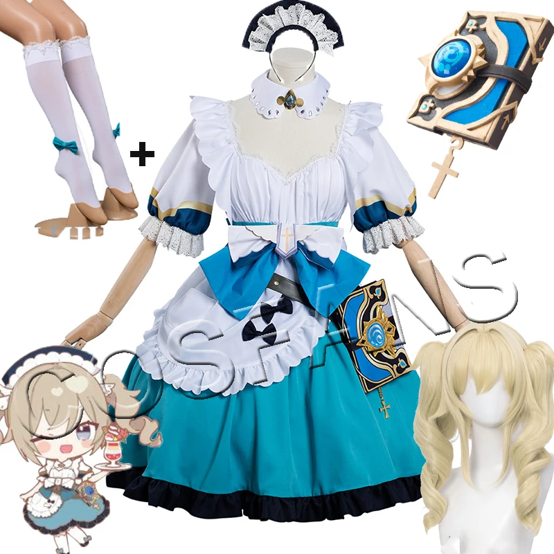 

Anime Genshin Impact Barbara Maid Cosplay Costume Dress Outfits Halloween Full set of headwear Cosplay Carnival Suit Wig props