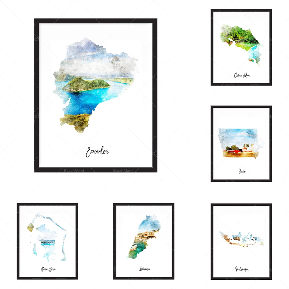 

Finlande aquarelle carte imprimer - état, carte pays, carte, voyage, impression, affiche murale Art Home Decor grand mur Art Gic