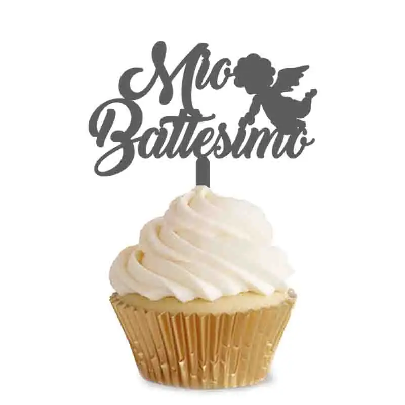 2 Pieces 12x12cm  Mio Battesimo Cupcake Topper For Italy Kids Baptism Party Cupcake Decoration