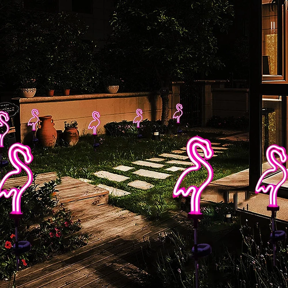 1/2/4 Pack Solar Neon Light Outdoor Flamingo Garden Lawn Decorations Solar Lights Outdoor Waterproof LED for Yard Garden Path