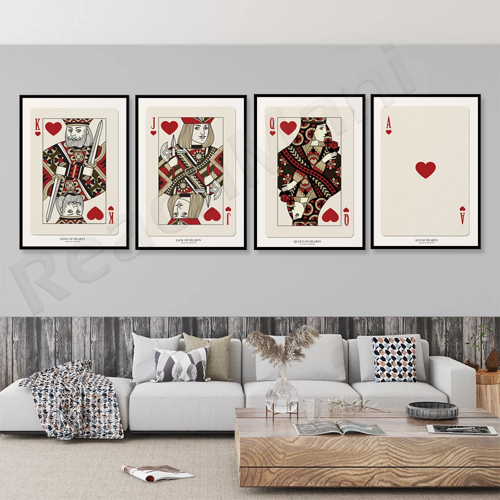 

Playing cards King, Queen Heart Ace Exhibition poster, Mid-century abstract wall of modern art Playing cards Decorative gifts
